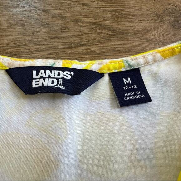 Lands’ End V-Neck Gathered Faux-Wrap Dress In Yellow Lemon Check Size Medium - Picture 7 of 9